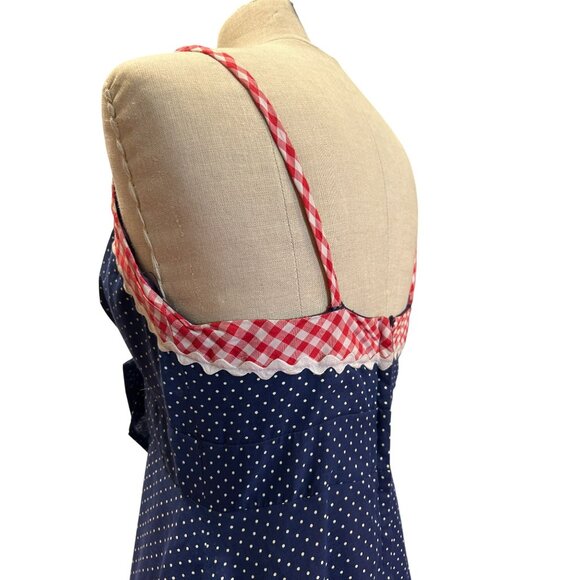 Vintage Handmade Tres Mariposas El Paso Blue Red Polka Dot Gingham Maxi Dress Sh - Picture 8 of 14